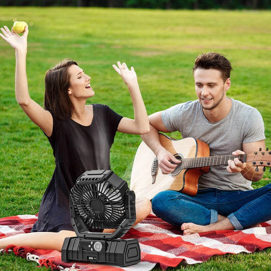 battery powered outdoor tent fan hanging from ceiling
