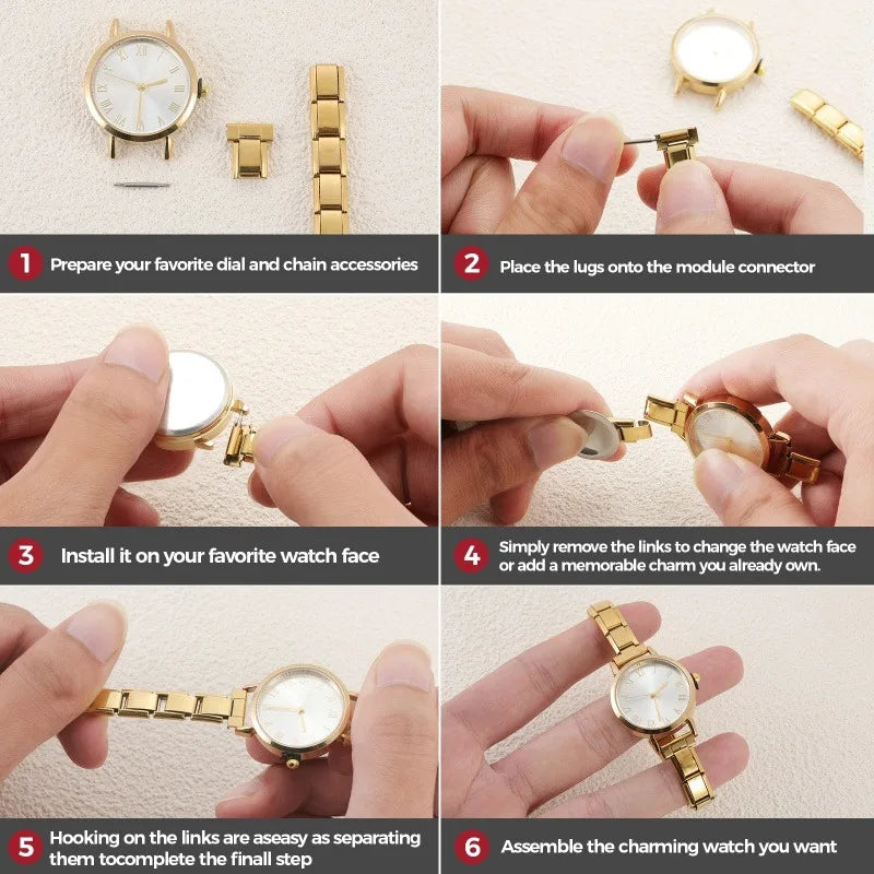 unisex fashion watch header link styled with custom starter link charm blocks