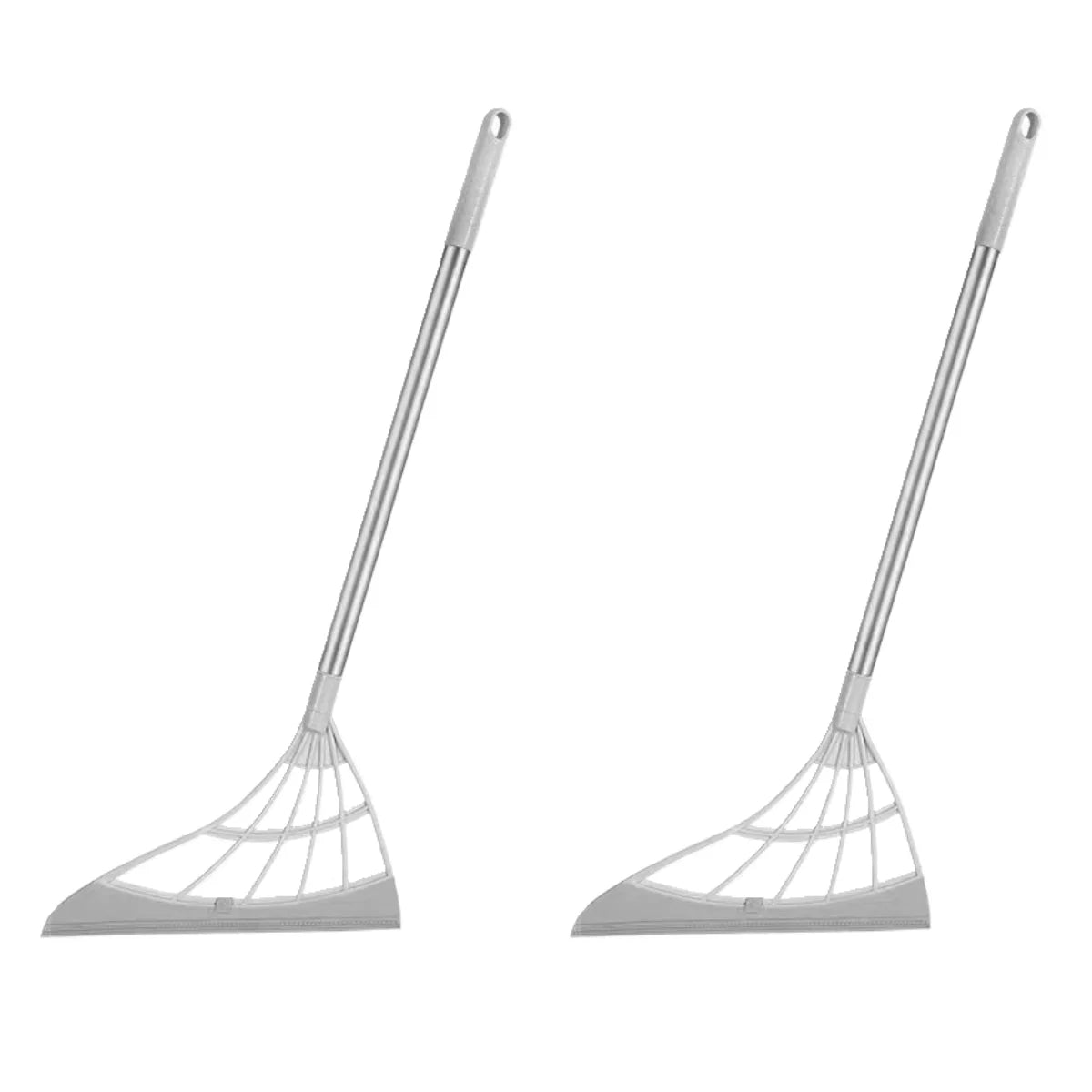Two garden rakes with long handles on a white background
