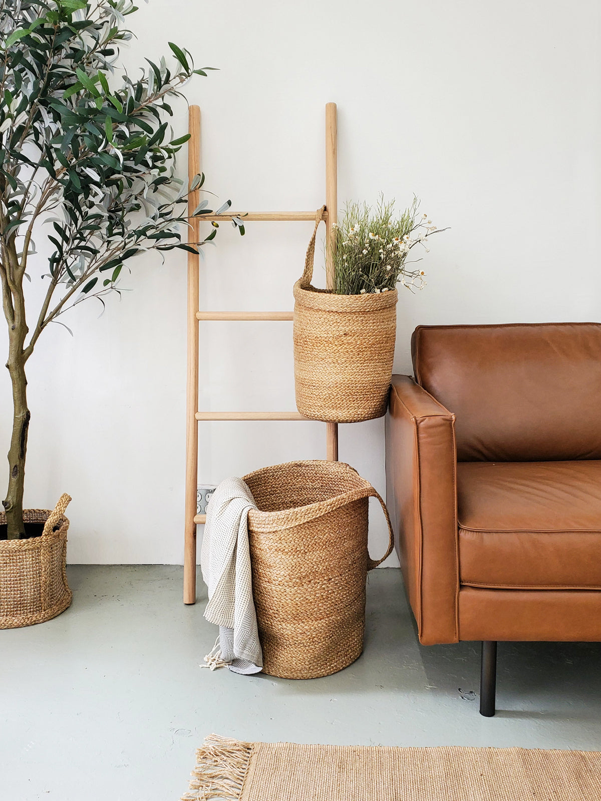 premium bohemian style woven fiber hanging wall basket home decor view