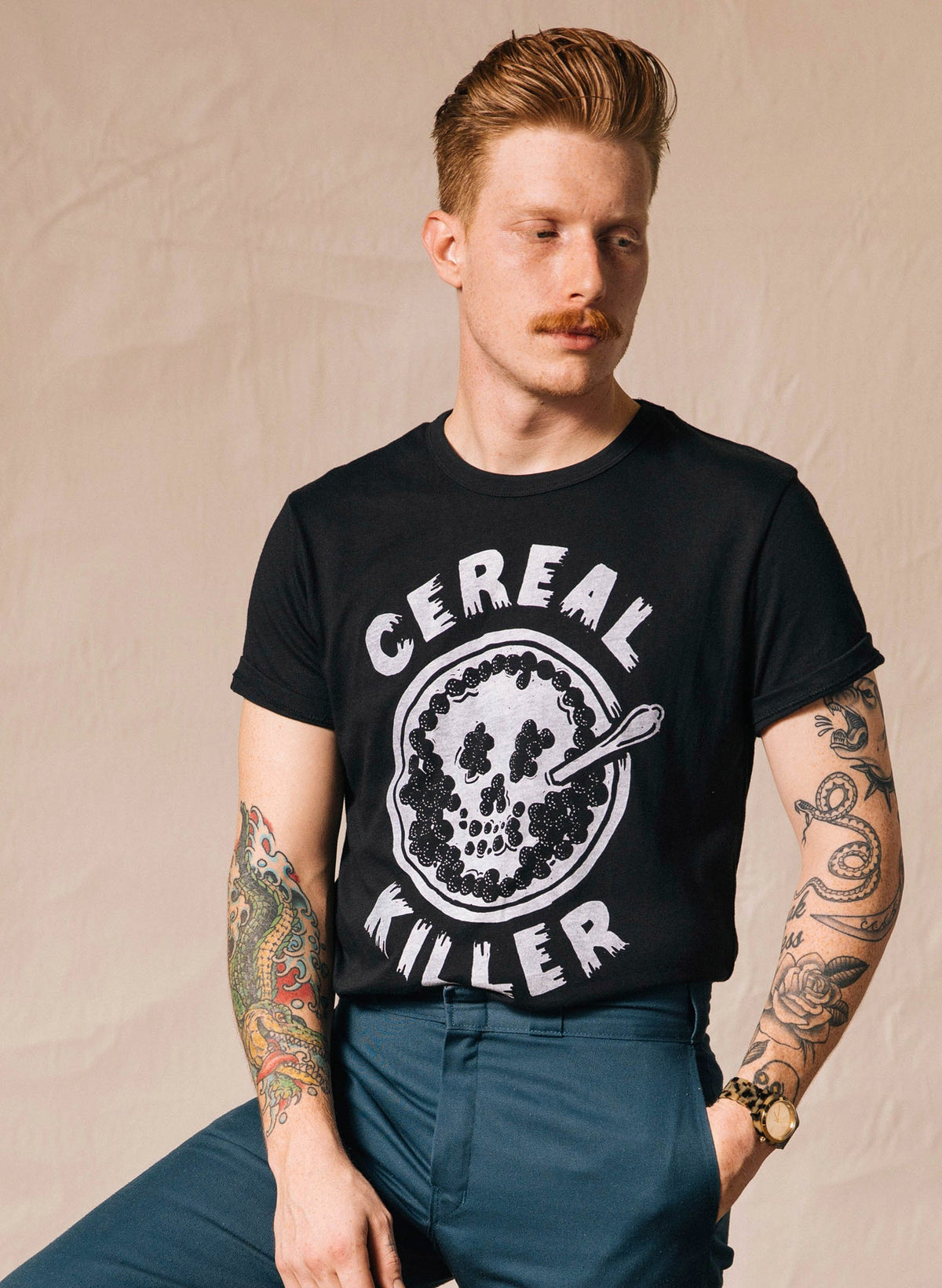 close up of high quality screen printed slogan text on fashion tee