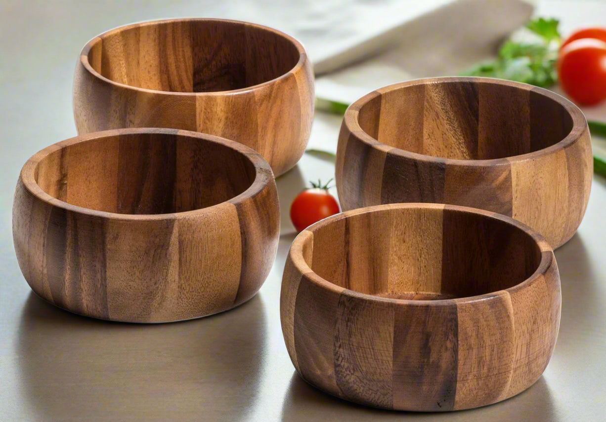 set of four modern individual ceramic salad serving bowls table layout