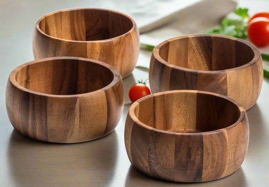 set of four modern individual ceramic salad serving bowls table layout