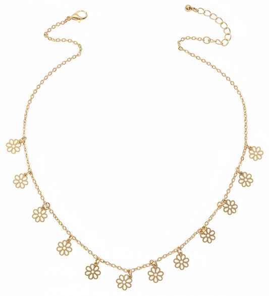 dainty floral charm pendant necklace styled on skin elegant casual wear view