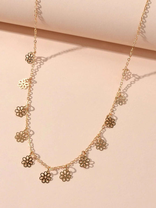 Gold Silver Flower Charm Necklace