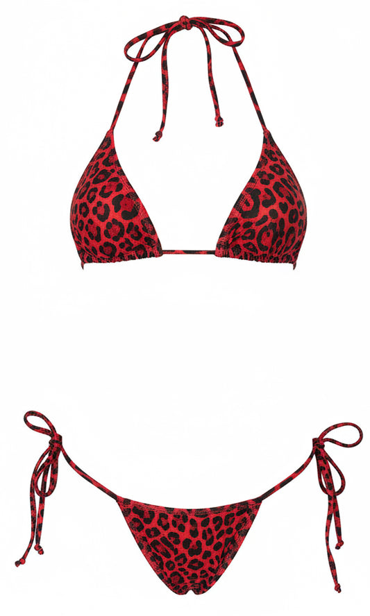crimson red string bikini two piece swimsuit adjustable side tie ribbon bows