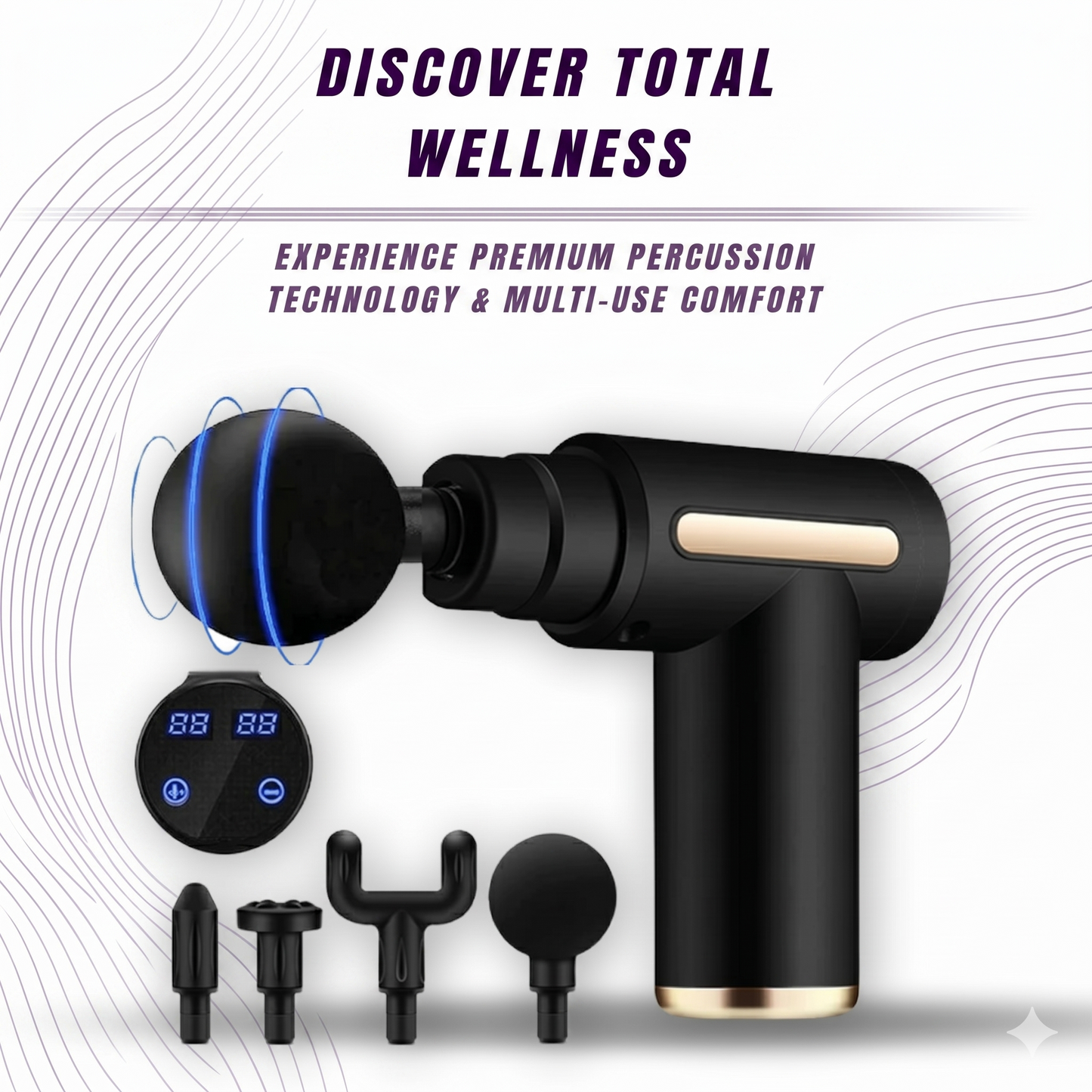 Professional percussion massage gun with interchangeable massager heads