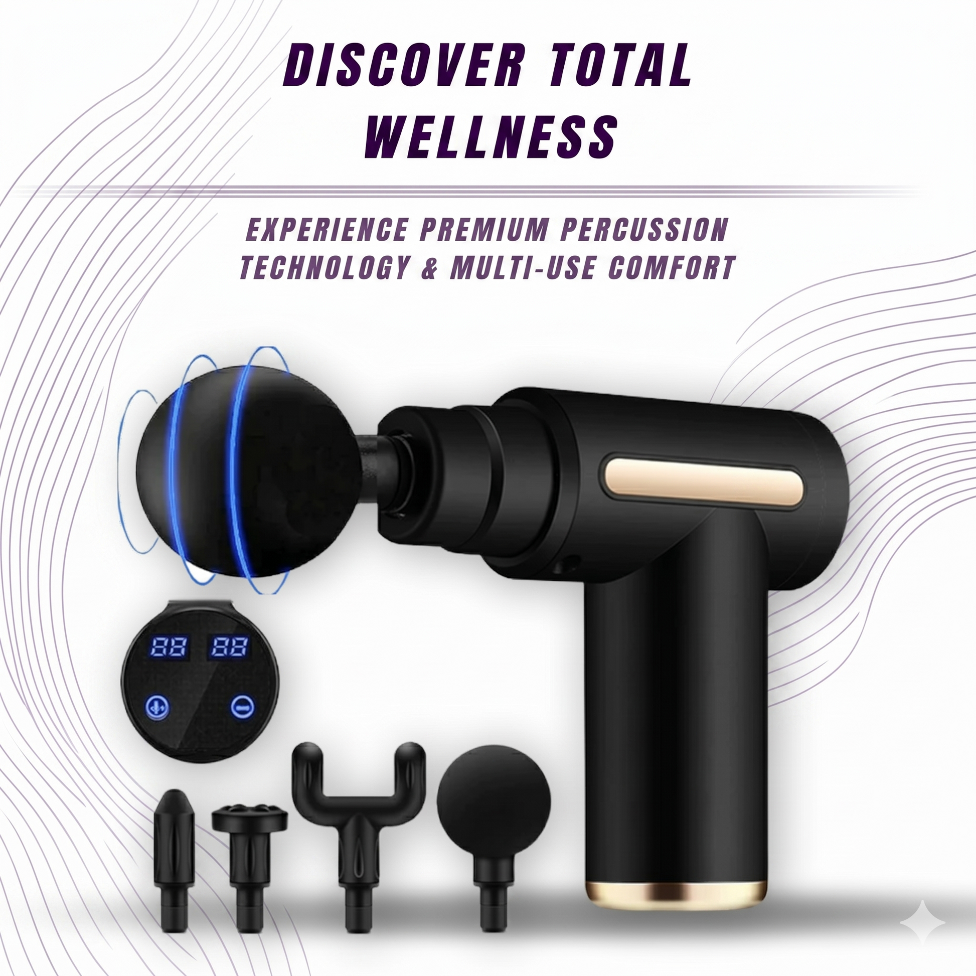 Professional percussion massage gun with interchangeable massager heads