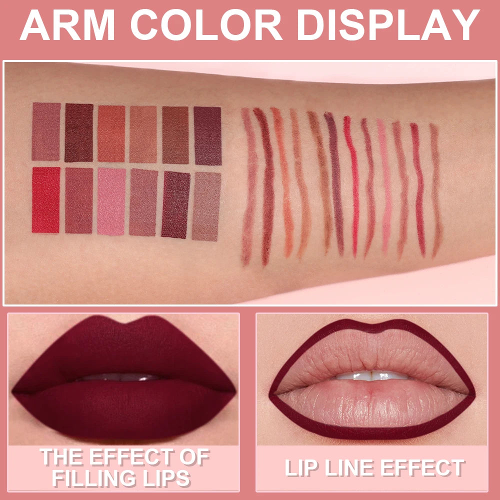 nude and dark red makeup lip contour liners display
