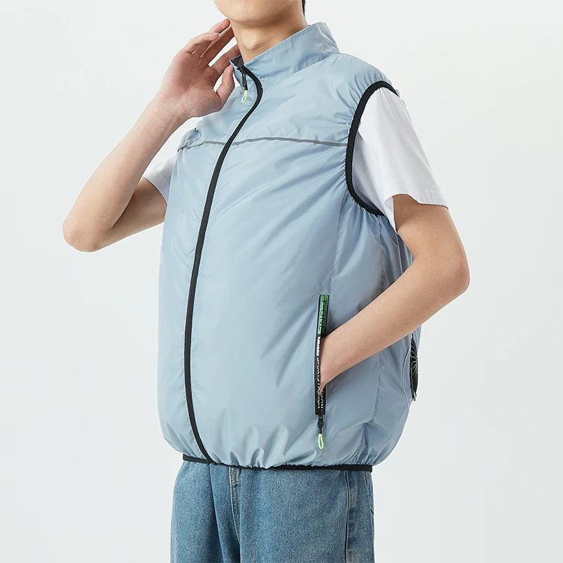 durable utility zip chest pockets on masculine outdoor camping cooling jacket