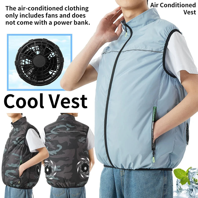 windproof zippered cooling utility vest inflating with continuous fresh airflow