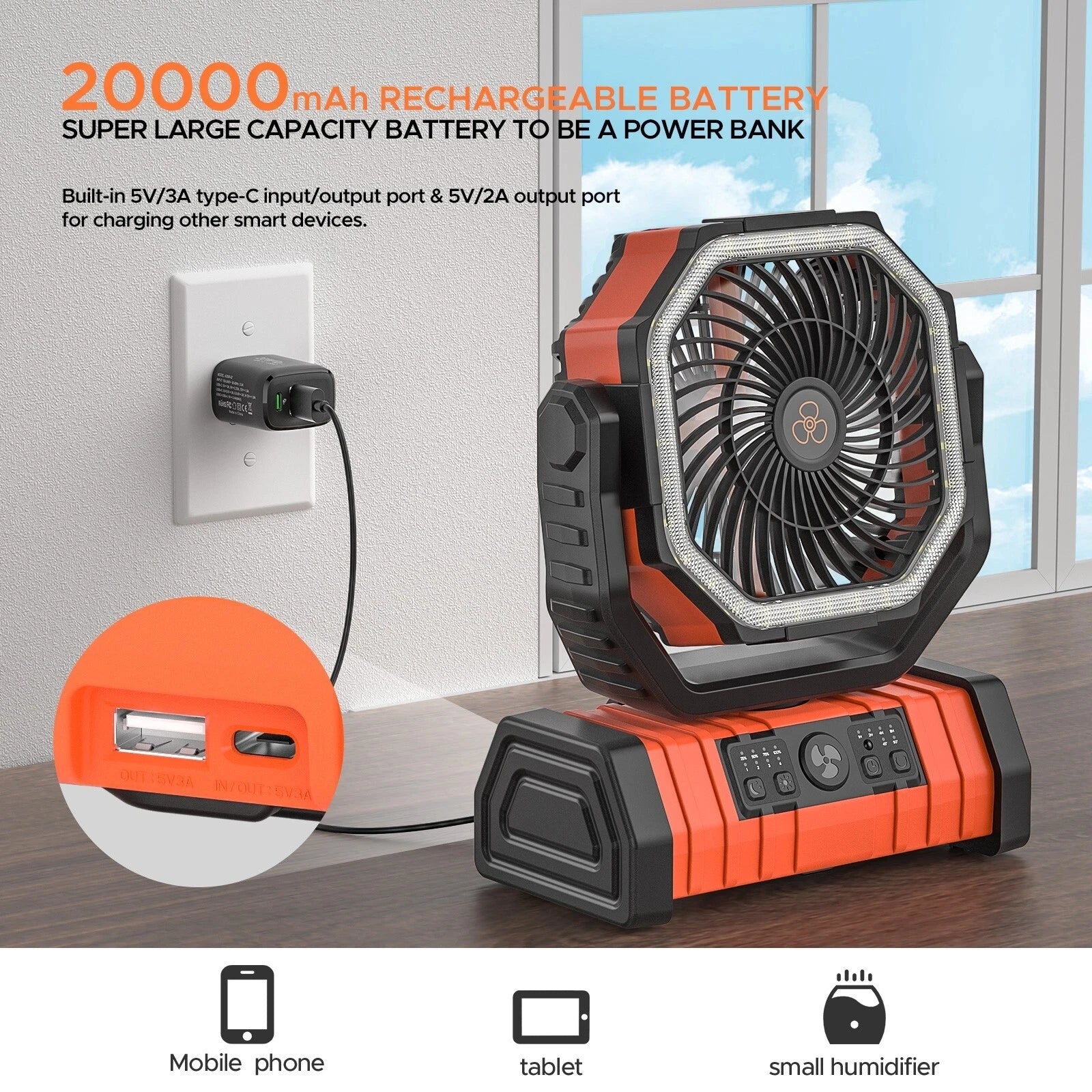 emergency power bank camping fan for outdoor travel