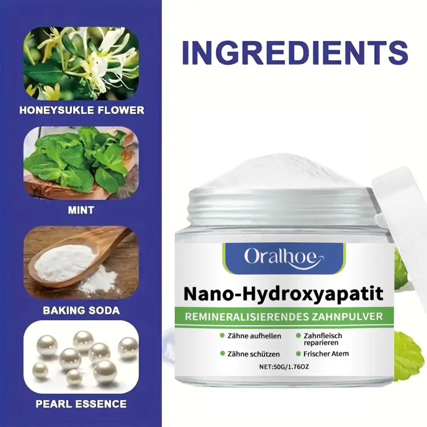 breath freshening mint infused tooth whitening powder jar studio presentation