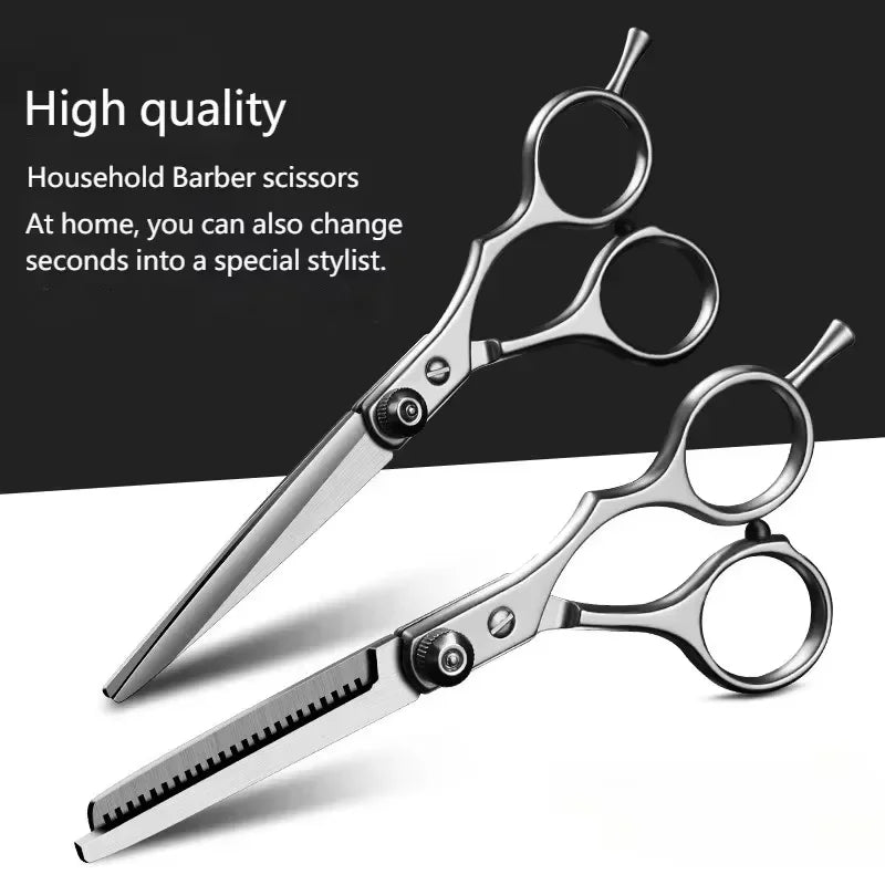 professional salon shear set resting on leather look stylist holster casing