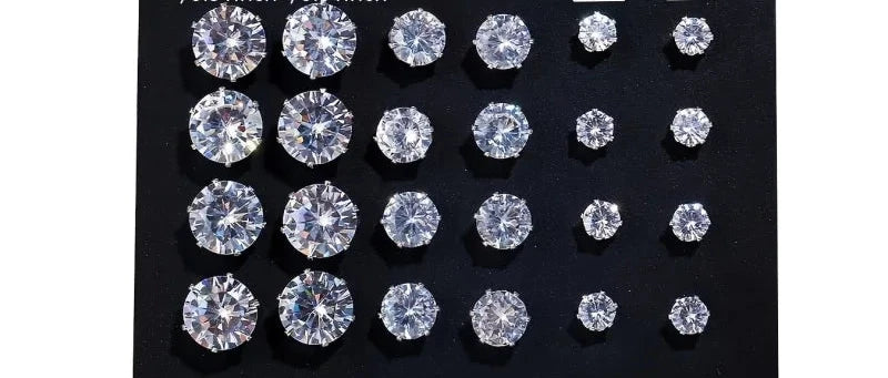 geometric white shiny crystal stud earrings for women