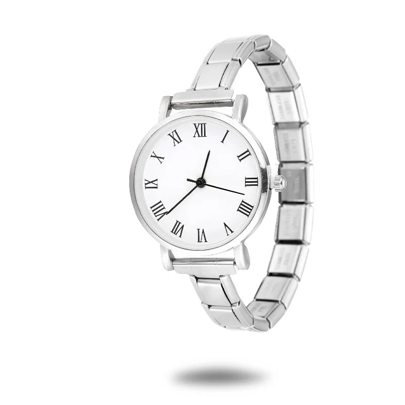 daily wear custom analog wrist watch face component showing luxury chrome finish