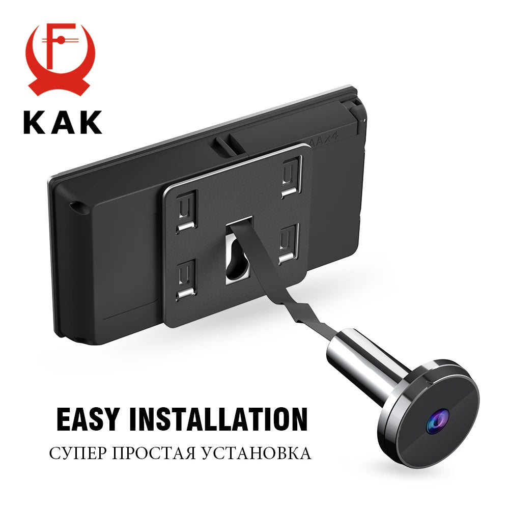 digital peephole monitor installed on wooden door