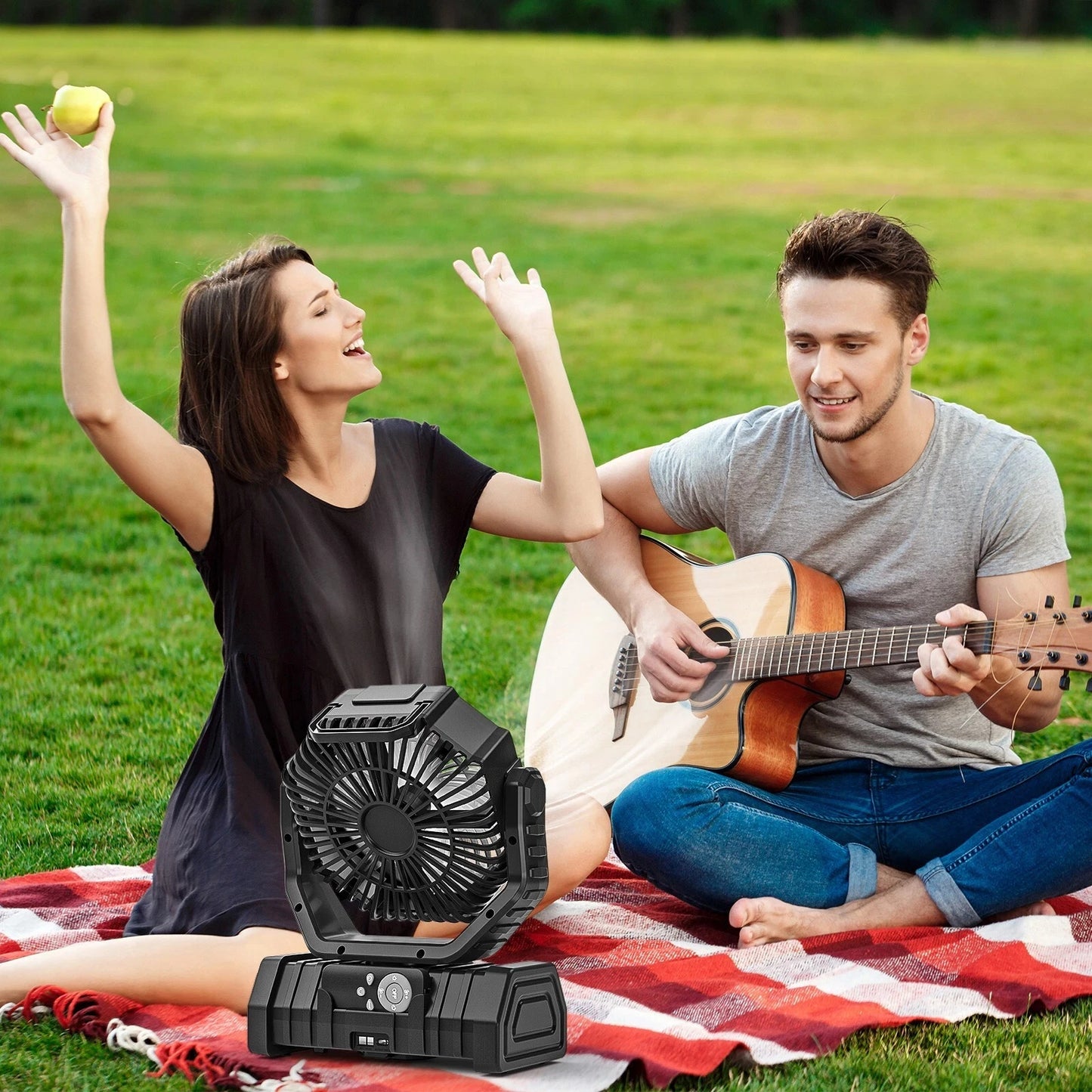 battery powered outdoor tent fan hanging from ceiling