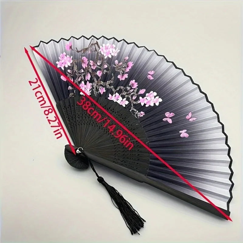 pink and purple artwork oriental hand fan