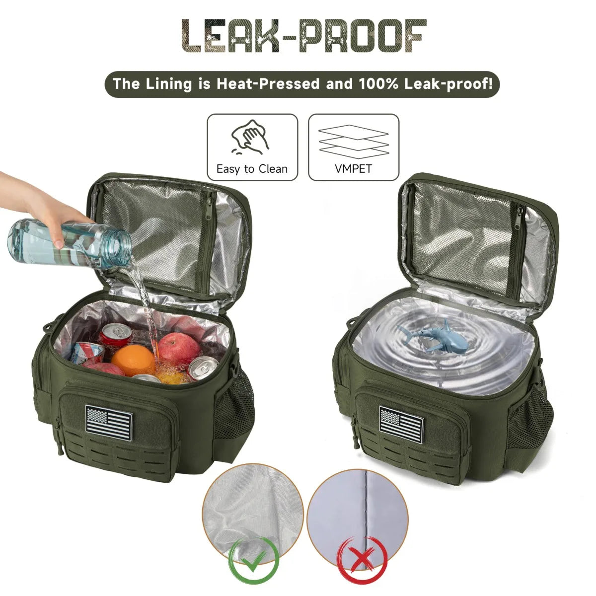 military style tactical lunch tote with water pockets