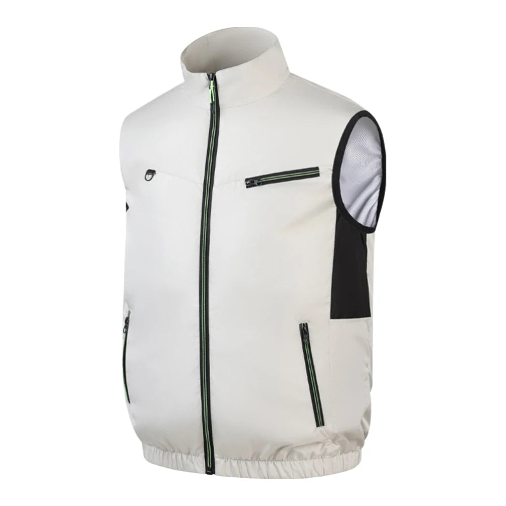 White vest with black zippers on a white background