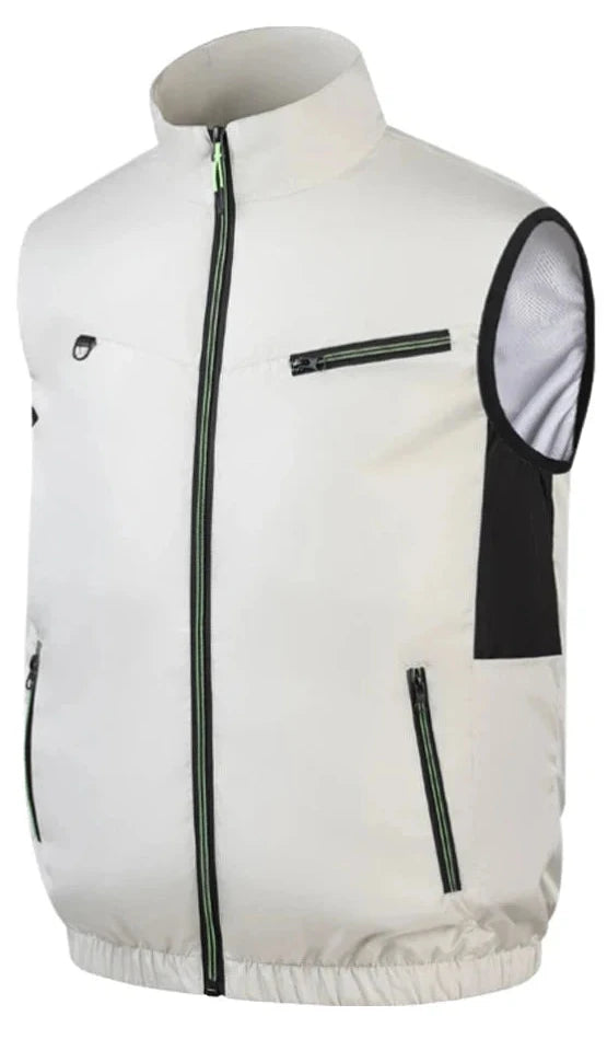 White vest with black zippers on a white background