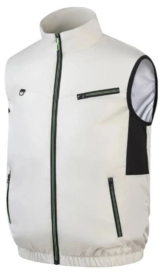 White vest with black zippers on a white background