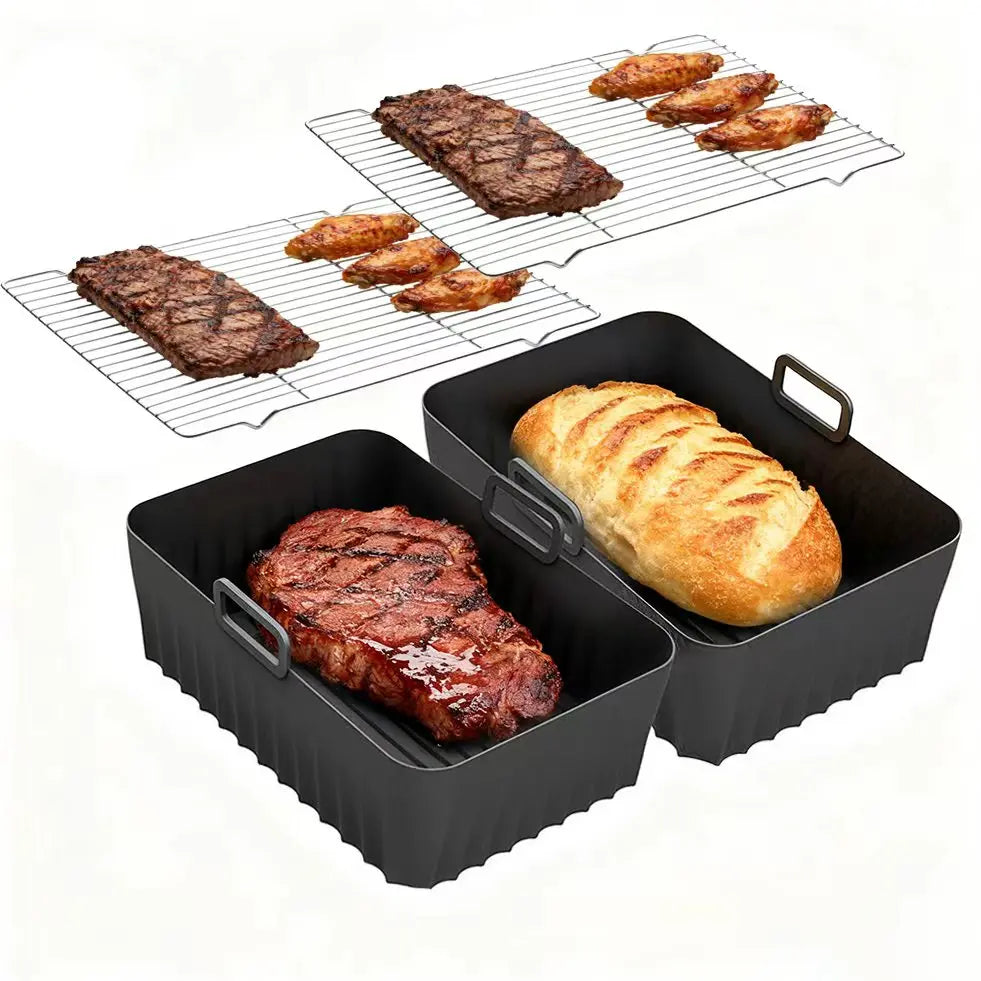 silicone air fryer mold set non stick pot basket liners for ninja dual zone grey