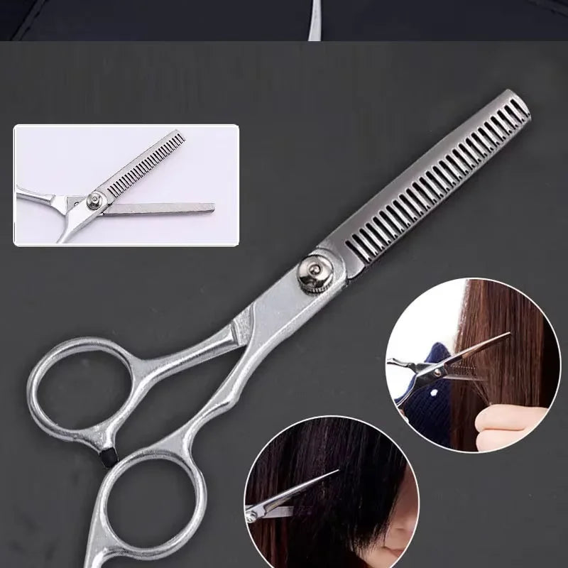 close up of razor sharp stainless steel haircutting scissors blade edge lines