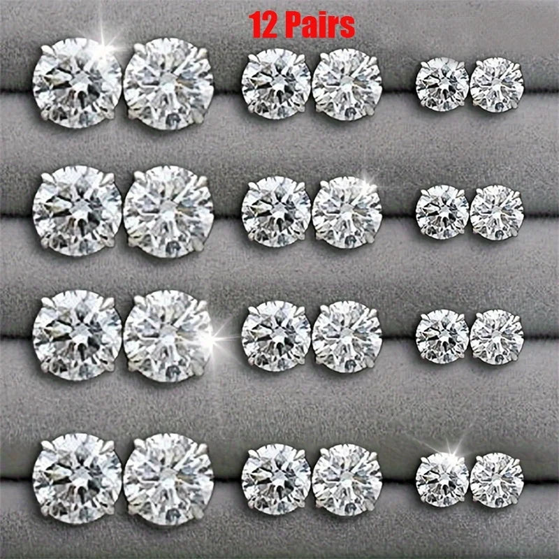 twelve pairs six claw zircon earrings set display