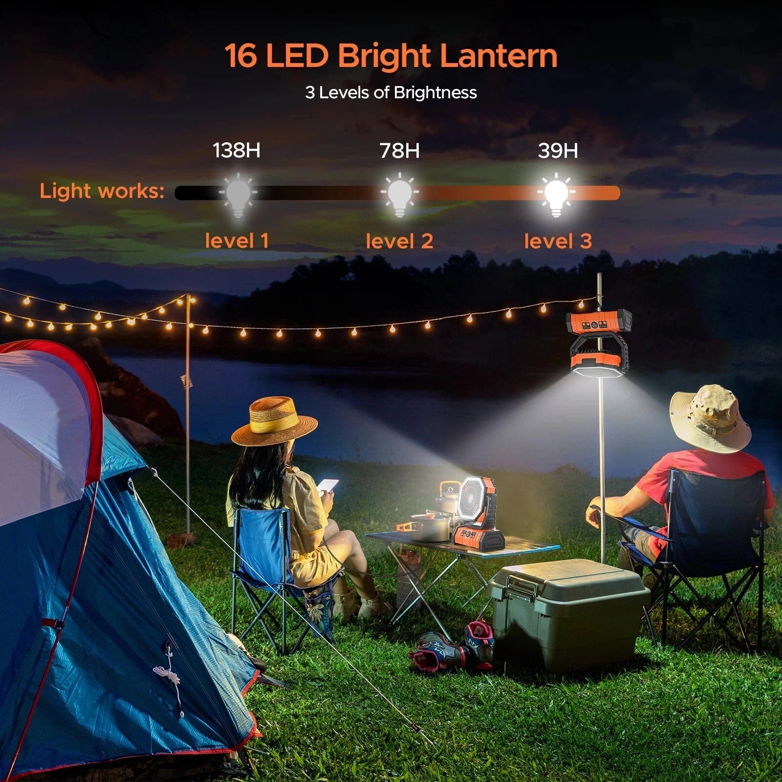 portable camping cooling fan with integrated lantern