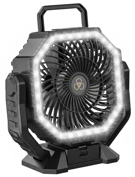 high capacity rechargeable camping fan with led light