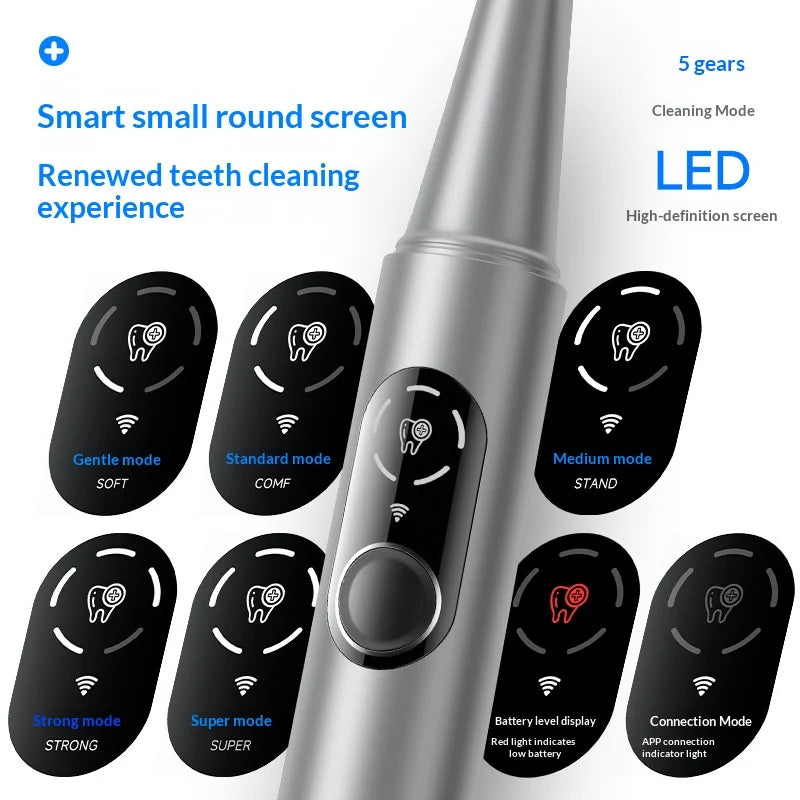 smart sonic plaque remover tool showing high definition macro lens and led