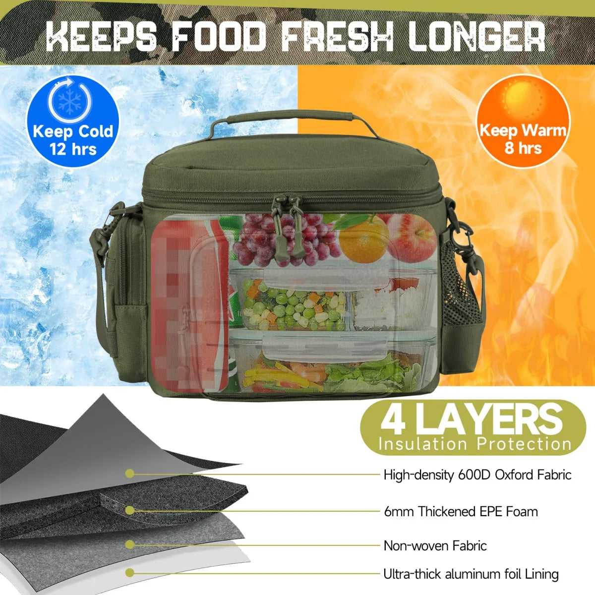 large capacity thermal meal prep bag storage space