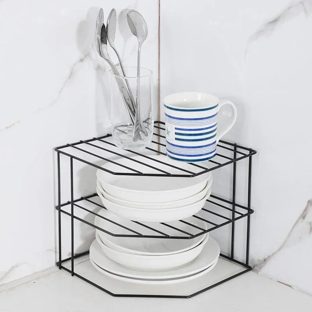 kitchen seasoning corner organizer rack non punching countertop spice stand black