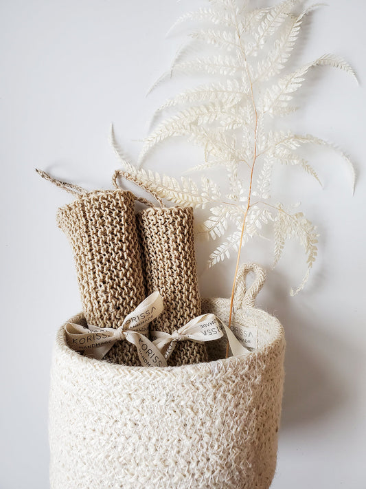 natural exfoliating hemp washcloth crafted from organic raw plant fibers