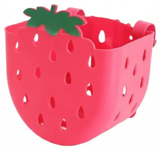 colorful options of childrens bicycle handlebar cargo baskets showing slotted holes