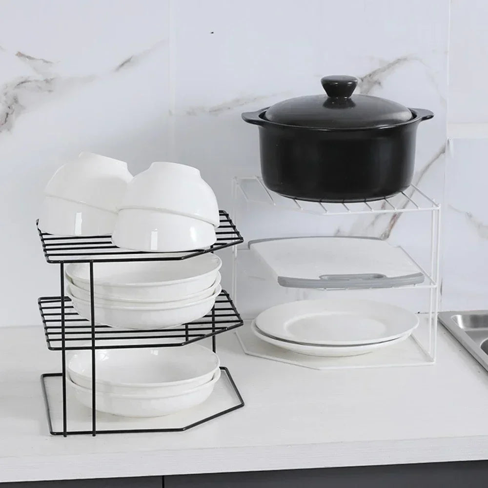 multi tier l shaped steel wire corner rack organizing spice jars inside pantry