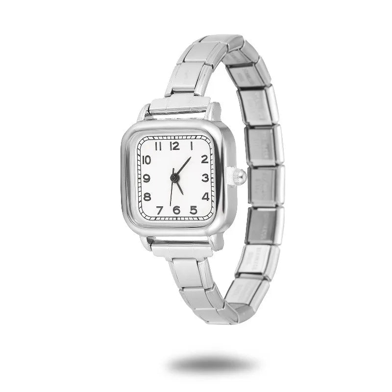 hypoallergenic marine grade steel square watch face separate flat layout grid