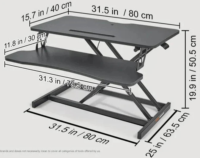 Modern polished black sit stand workstation riser built for durable laptop support.