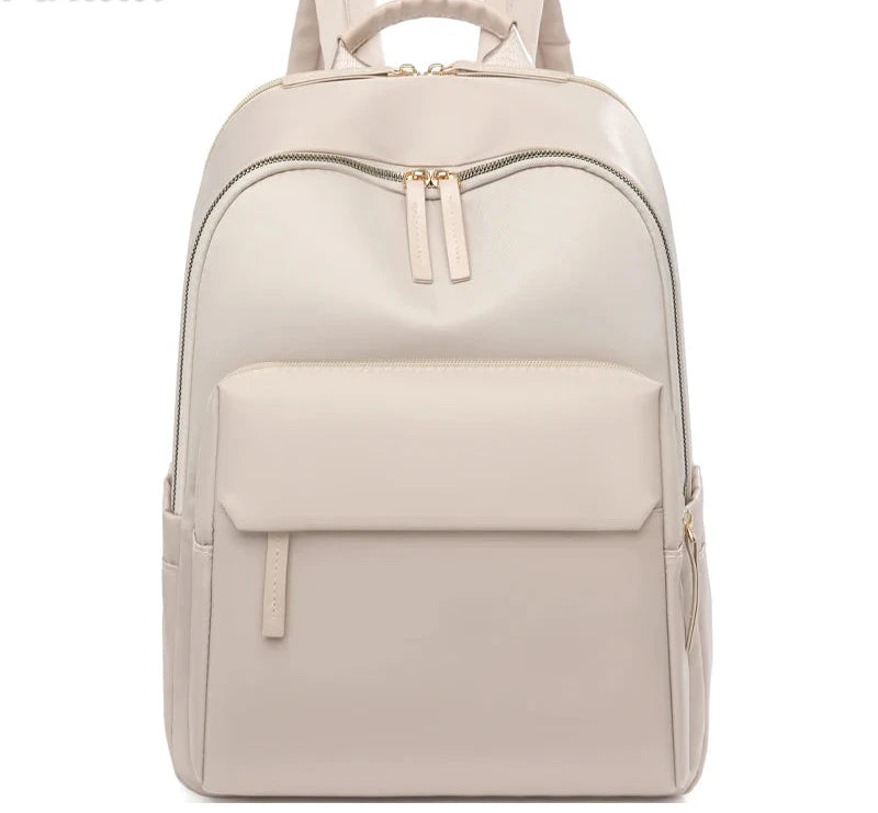 casual nylon laptop backpack water resistant travel rucksack cream top