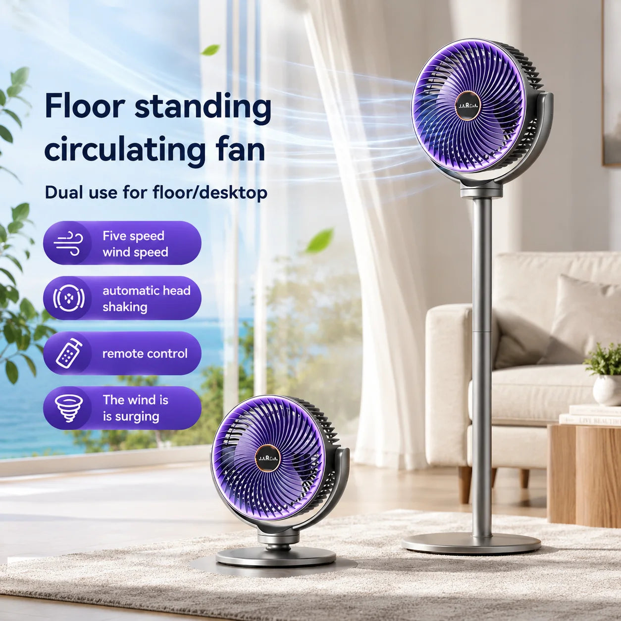 3-in-1 pedestal stand air circulator fan quiet home ventilator tower white