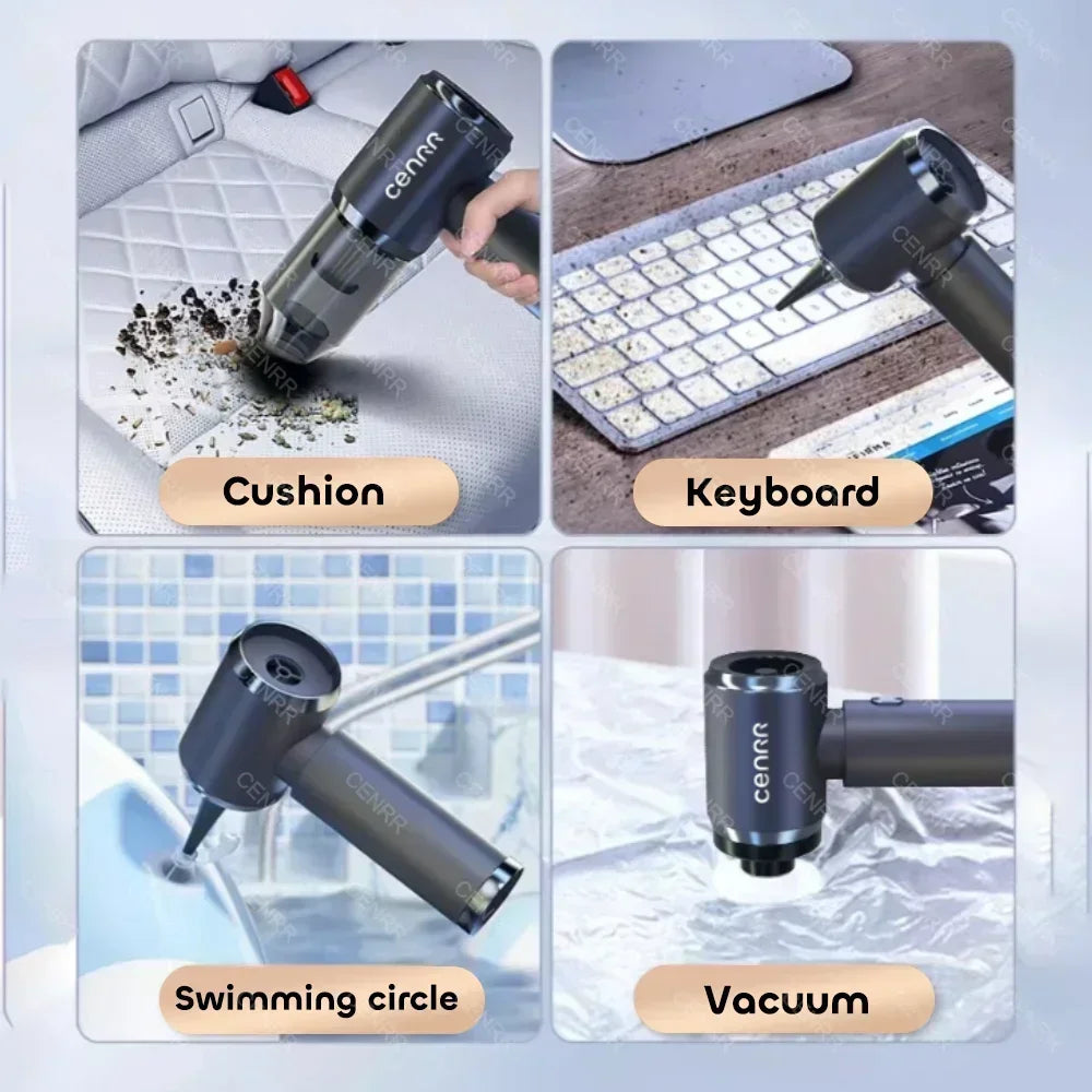 mini cordless car vacuum cleaner extracting deep dust from narrow seat seams