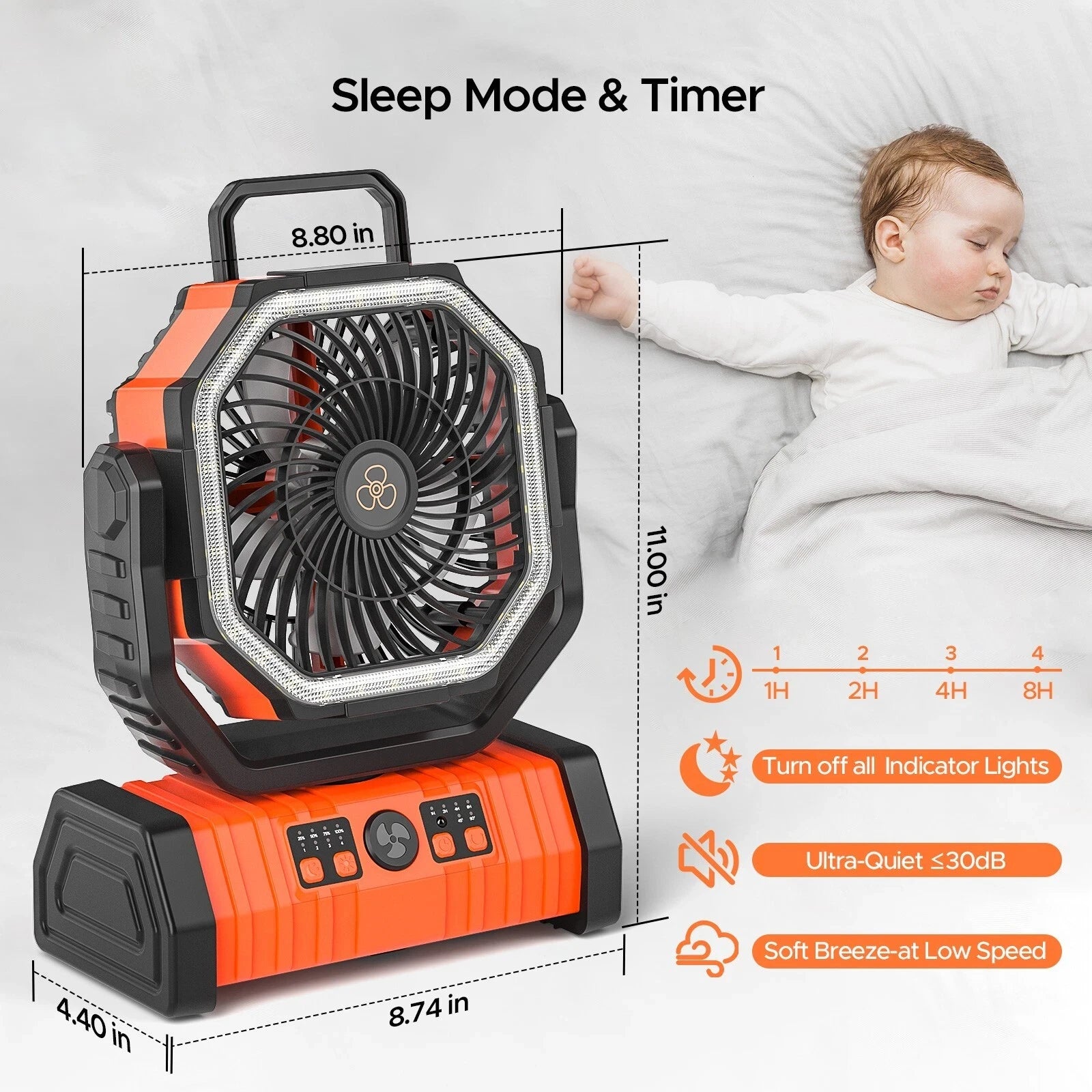 heavy duty cordless camp fan showing battery indicator