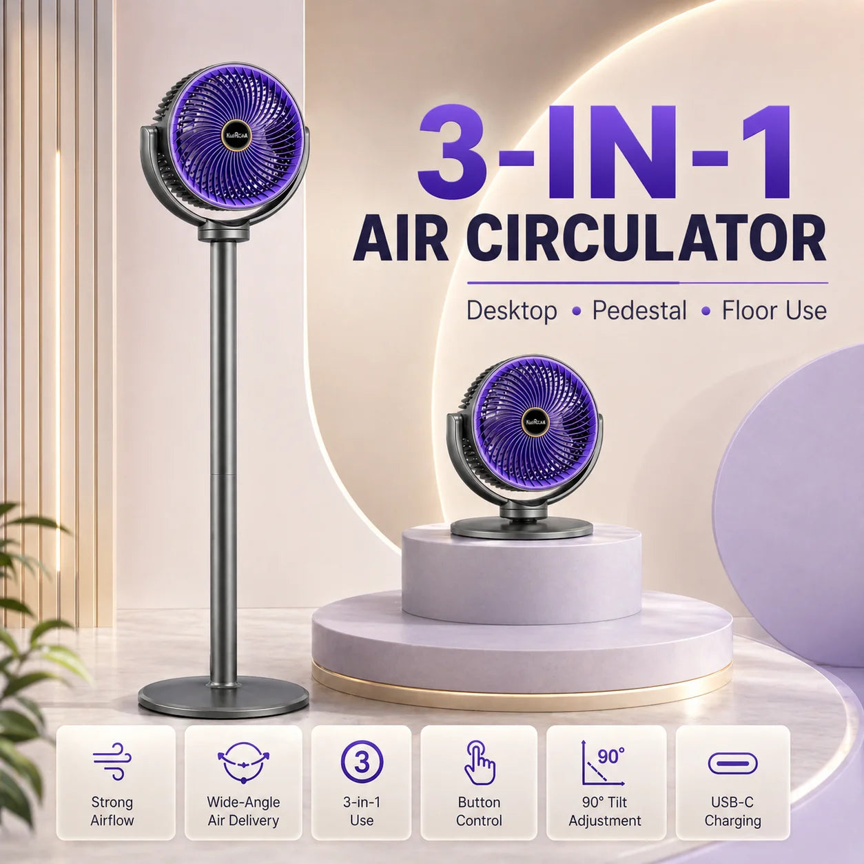 quiet motor personal cooling stand fan operating next to bedroom bed sheets