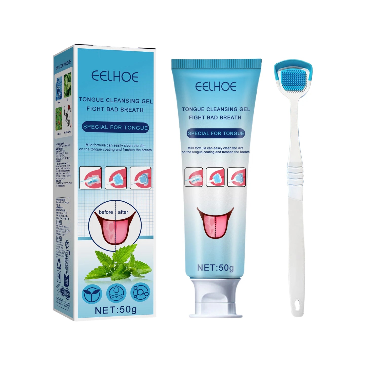 tongue scraper brush with cleansing gel