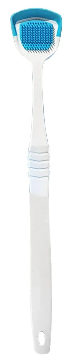 ergonomic tongue brush and manual scraper for daily oral hygiene care