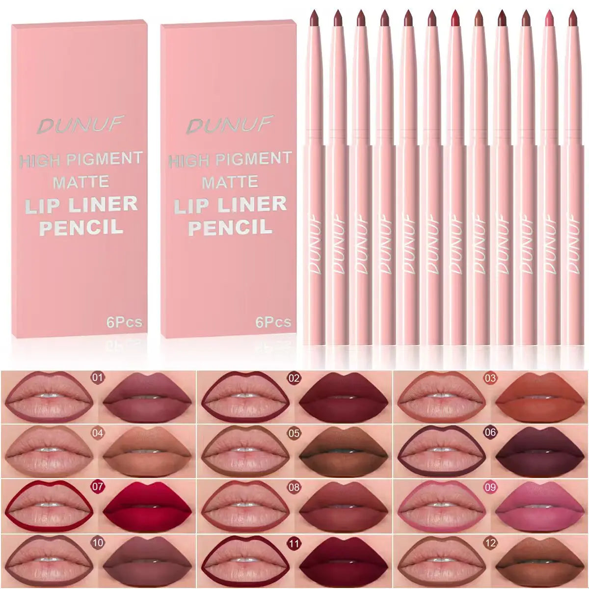 six piece matte lip liner pencil set collection