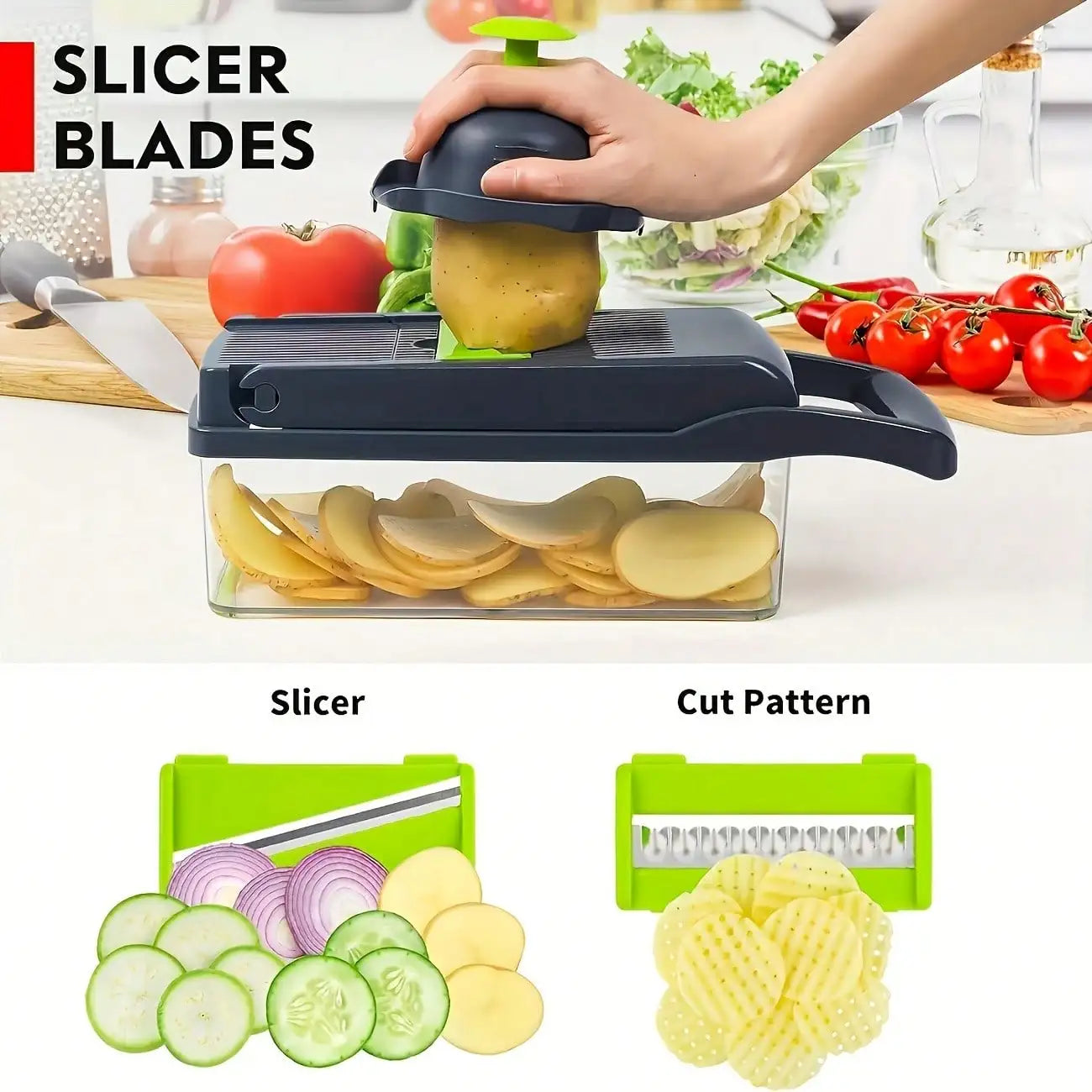 dicing potatoes evenly with manual heavy duty kitchen chopper