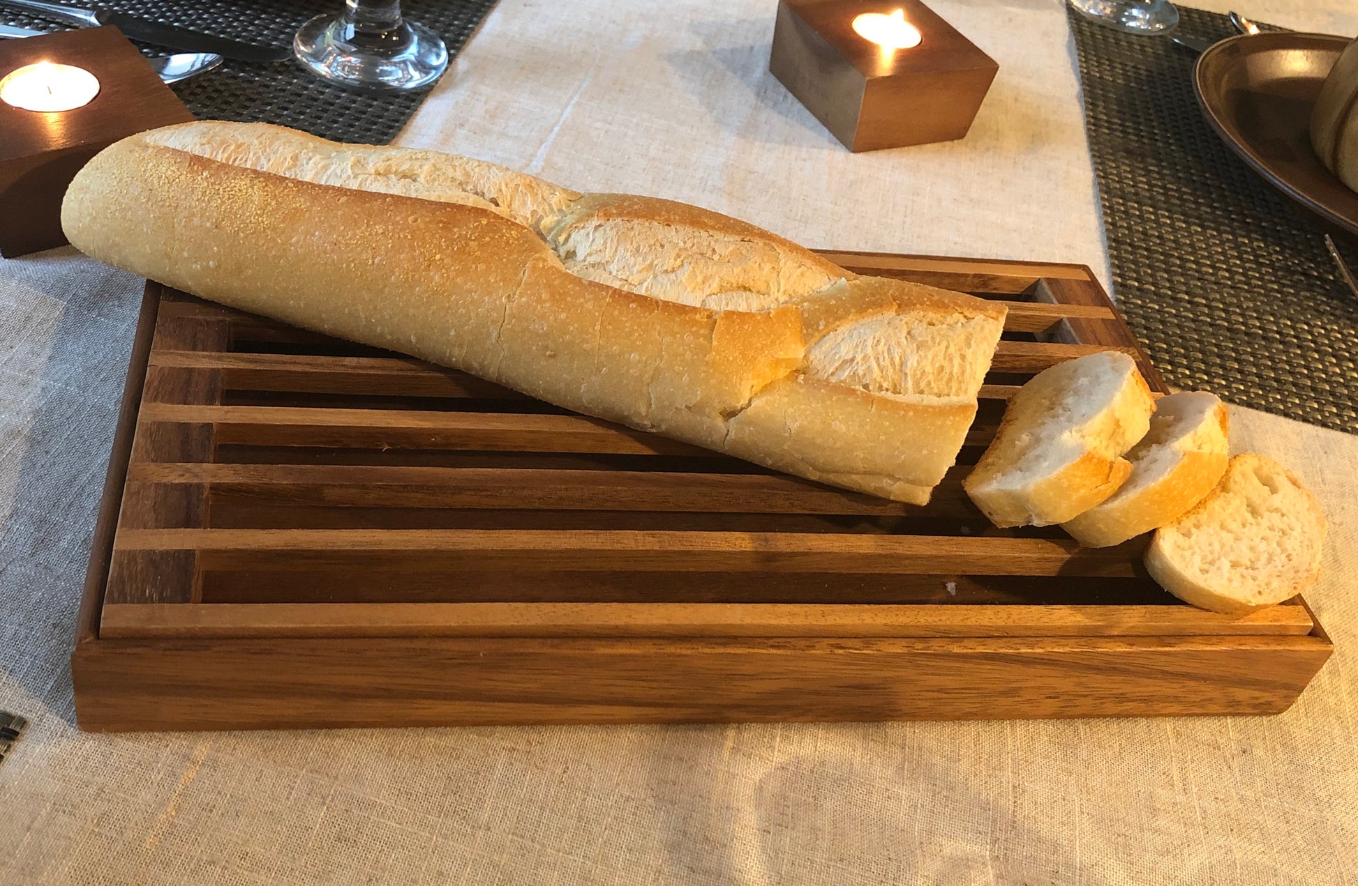 removable slatted wood crumb collector board for clean kitchen counter tops